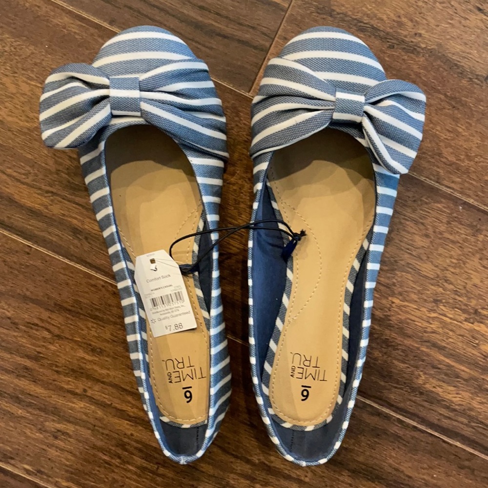 Blue and White Stripe Flats